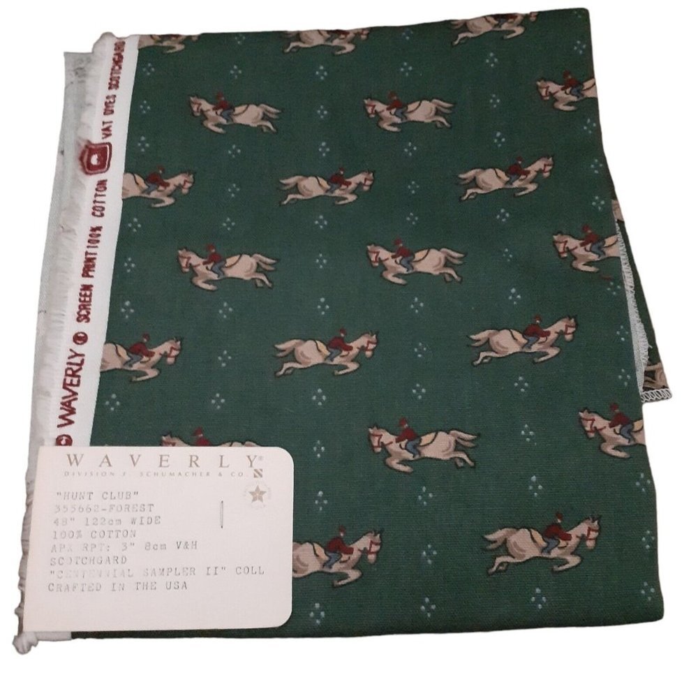 VTG  Waverly Hunt Club Centennial Sample Cotton FABRIC Forest Green  25" x 35"
